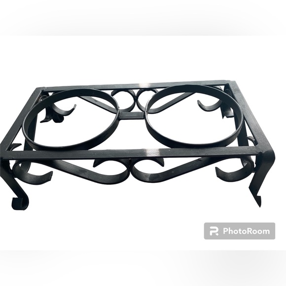 Other - New Dog Cat Pet Food Water Bowl Stand Raised Black Metal Holder Dish Scroll